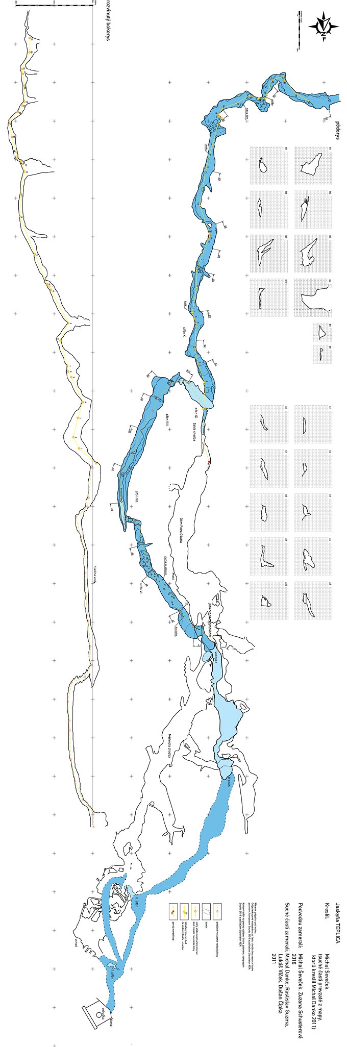 Mapa jaskyne Teplica z augusta 2016 po mapovaní – Zuzana Schusterová a Michal Ševeček. © 2016 Michal Ševeček, OSJM, www.osjm.sk 