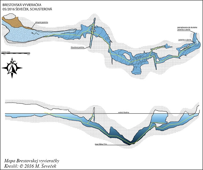 Mapa sifónu Brestovskej vyvieračky – máj 2016 © 2016 Michal Ševeček, Speleo Bratislava, OSJM 